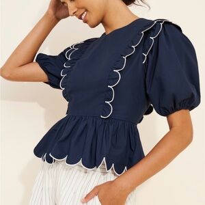 English Factory | Scalloped Puff Sleeve Blouse